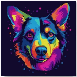 Mini peinture au numéro : Chien Abstrait Pop Art Néon - toile tendue sur chassis - Figured'Art