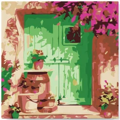 Mini peinture au numéro : Entrée fleurie - toile tendue sur chassis - Figured'Art