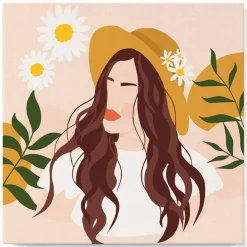 Mini peinture au numéro : Femme et Marguerites - toile tendue sur chassis - Figured'Art