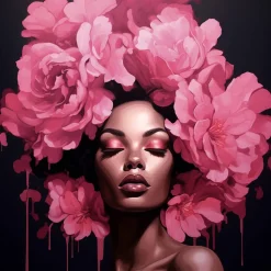 Mini peinture au numéro : Femme aux cheveux de pivoines - toile tendue sur chassis - Figured'Art