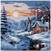 Mini peinture au numéro : Jolie Chaumière sous la Neige - toile tendue sur chassis - Figured'Art