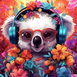 Mini peinture au numéro : Koala fantaisie et fleurs - toile tendue sur chassis - Figured'Art