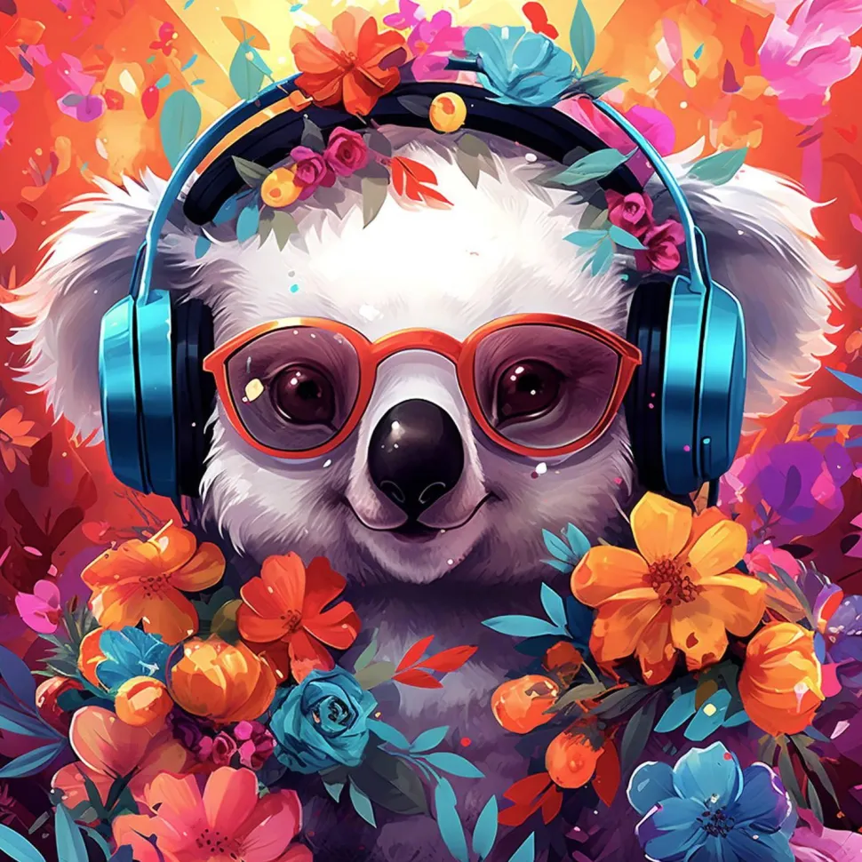 Mini peinture au numéro : Koala fantaisie et fleurs - toile tendue sur chassis - Figured'Art