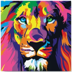 Mini peinture au numéro : Lion Pop Art - toile tendue sur chassis - Figured'Art