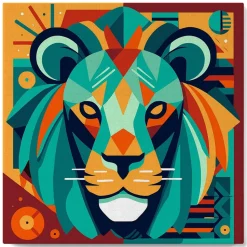 Mini peinture au numéro : Lion Art Déco - toile tendue sur chassis - Figured'Art