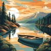 Mini peinture au numéro : Lac de montagne et canoë - toile tendue sur chassis - Figured'Art