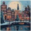 Mini peinture au numéro : Noël à Amsterdam - toile tendue sur chassis - Figured'Art