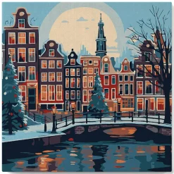 Mini peinture au numéro : Noël à Amsterdam - toile tendue sur chassis - Figured'Art