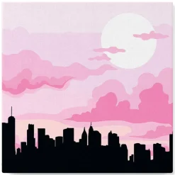 Mini peinture au numéro : New York sous un Ciel rosé - toile tendue sur chassis - Figured'Art