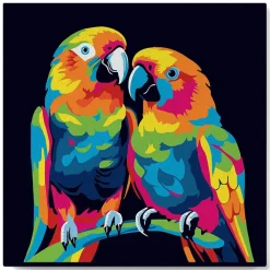 Mini peinture au numéro : Perroquets Abstraits Pop Art - toile tendue sur chassis - Figured'Art