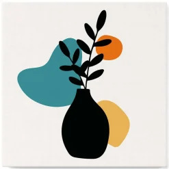 Mini peinture au numéro : Plante et Vase bleu - toile tendue sur chassis - Figured'Art