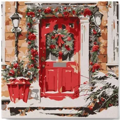 Mini peinture au numéro : Porte Rouge - toile tendue sur chassis - Figured'Art
