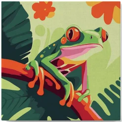 Mini peinture au numéro : Rainette Tropicale aux Yeux Rouges - toile tendue sur chassis - Figured'Art