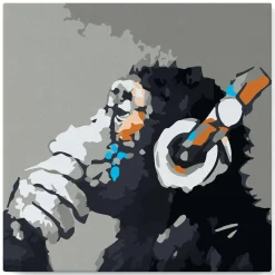 Mini peinture au numéro : Singe casque audio - toile tendue sur chassis - Figured'Art