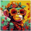 Mini peinture au numéro : Singe Fantaisie et Fleurs - toile tendue sur chassis - Figured'Art