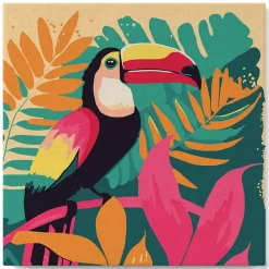 Mini peinture au numéro : Toucan Tropical - toile tendue sur chassis - Figured'Art
