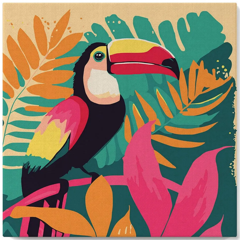 Mini peinture au numéro : Toucan Tropical - toile tendue sur chassis - Figured'Art