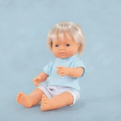 ML Poupées: POUPÉE GARCON EUROPEEN CHEVEUX BLONDS HABILLÉES 38 cm - Miniland