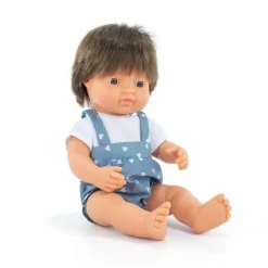 ML Poupées: POUPÉE GARCON EUROPEEN CHEVEUX BRUNS HABILLÉES 38 cm - Miniland