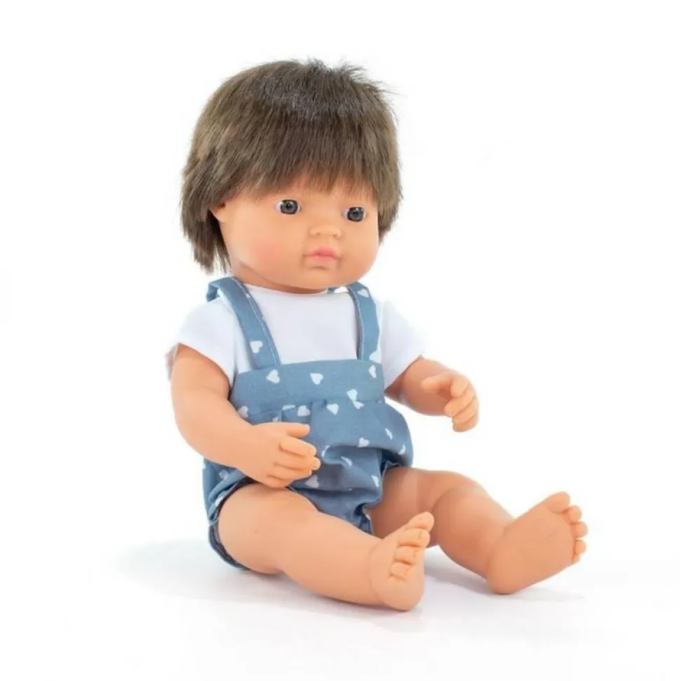 ML Poupées: POUPÉE GARCON EUROPEEN CHEVEUX BRUNS HABILLÉES 38 cm - Miniland
