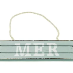 Pancarte bois Mer à suspendre bleu/blanc en bois 15cm - RueDeLaFete