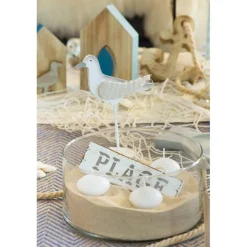 Pancarte bois Plage à suspendre blanc/taupe en bois 15cm - RueDeLaFete