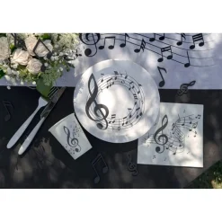 Paquet de 10 Assiettes Musique Clé de sol, Blanc - RueDeLaFete