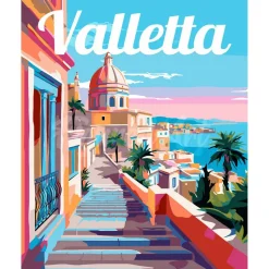 Peinture au numéro : Affiche de voyage Valette - toile tendue sur châssis - Figured'Art