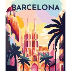 Peinture au numéro : Affiche Vintage Barcelone - toile tendue sur châssis - Figured'Art