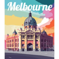 Peinture au numéro : Affiche de voyage Melbourne - toile tendue sur châssis - Figured'Art
