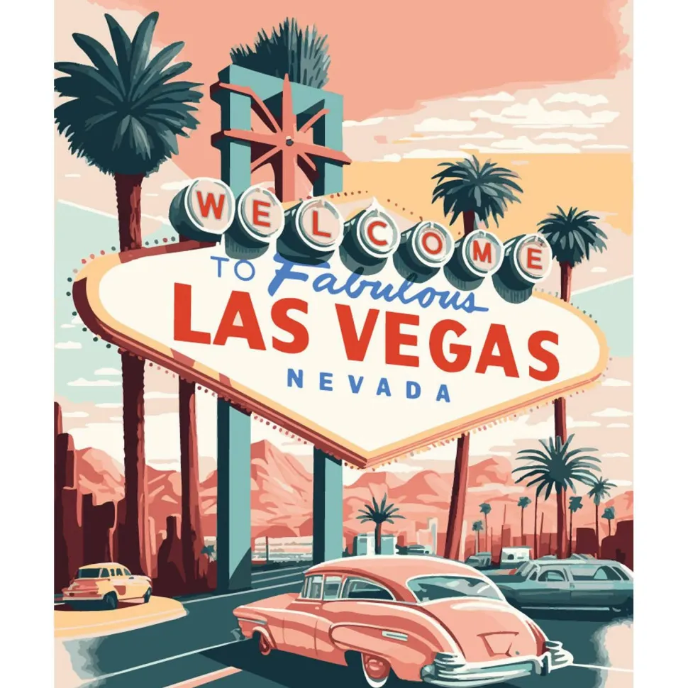 Peinture au numéro : Affiche Vintage Las Vegas - toile tendue sur châssis - Figured'Art