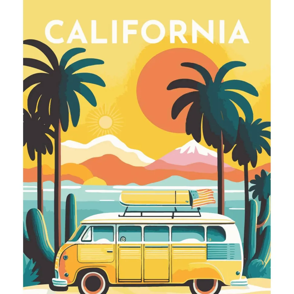 Peinture au numéro : Affiche Vintage Californie - toile tendue sur châssis - Figured'Art