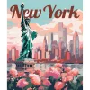 Peinture au numéro : Affiche de voyage New York en fleurs - sans châssis en bois - Figured'Art