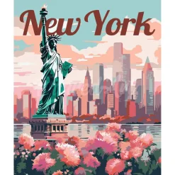Peinture au numéro : Affiche de voyage New York en fleurs - sans châssis en bois - Figured'Art