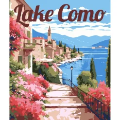 Peinture au numéro : Affiche de voyage lac de Côme en fleurs - toile tendue sur châssis - Figured'Art