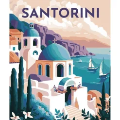 Peinture au numéro : Affiche Vintage Santorin - toile tendue sur châssis - Figured'Art