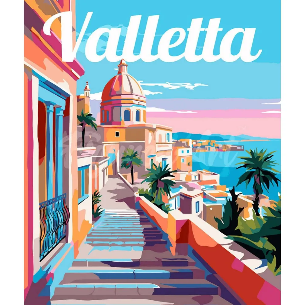 Peinture au numéro : Affiche de voyage Valette - sans châssis en bois - Figured'Art