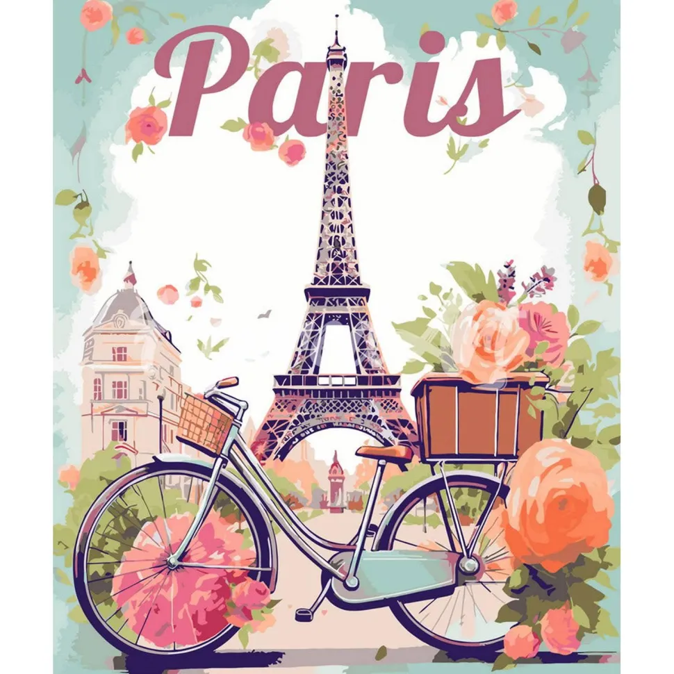 Peinture au numéro : Affiche de voyage Paris en fleurs - toile tendue sur châssis - Figured'Art