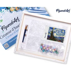 Peinture au numéro : Affiche de voyage Santorin en fleurs - toile tendue sur châssis - Figured'Art