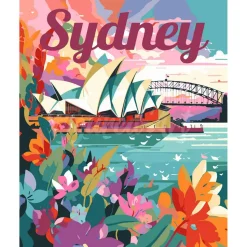 Peinture au numéro : Affiche de voyage Sydney - toile tendue sur châssis - Figured'Art