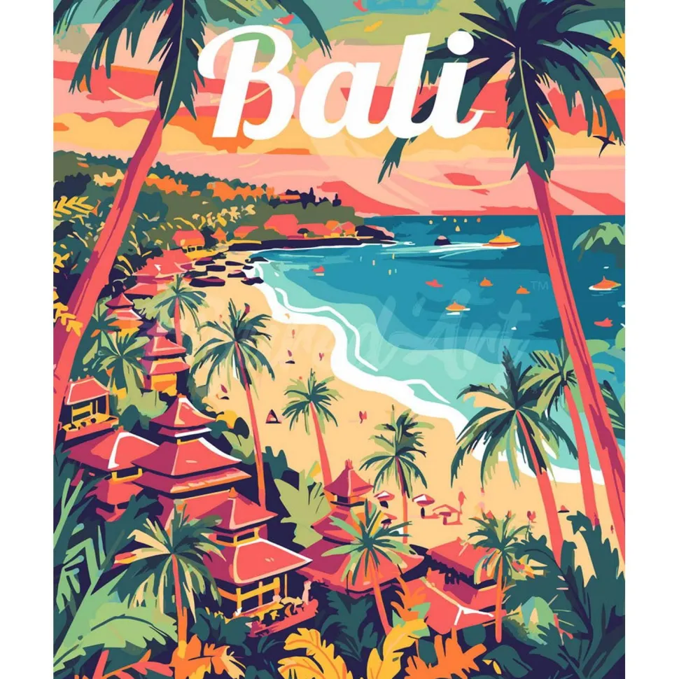 Peinture au numéro : Affiche de voyage Bali - toile tendue sur châssis - Figured'Art