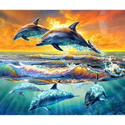 Peinture au numéro : Aube de Dauphins - toile tendue sur châssis - Figured'Art