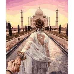 Peinture au numéro : Balade Romantique Taj Mahal - toile tendue sur châssis - Figured'Art