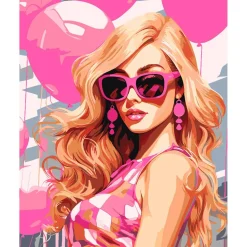 Peinture au numéro : Ballons Roses et Diva - toile tendue sur châssis - Figured'Art
