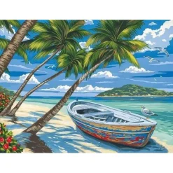 Peinture au numéro : Barque sous les Cocotiers - sans châssis en bois - Figured'Art