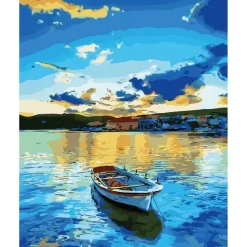 Peinture au numéro : Barque et lever de soleil - toile tendue sur châssis - Figured'Art