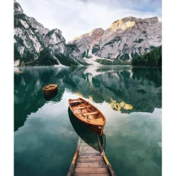 Peinture au numéro : Barque et lac de montagne - toile tendue sur châssis - Figured'Art