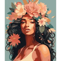 Peinture au numéro : Beauté couronnée de pivoines - sans châssis en bois - Figured'Art