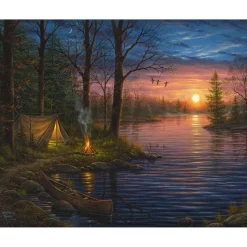 Peinture au numéro : Camping au bord du lac - sans châssis en bois - Figured'Art