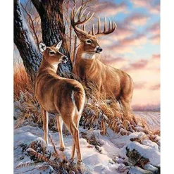 Peinture au numéro : Cerfs en Hiver - sans châssis en bois - Figured'Art